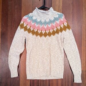 L.L. Bean Cream Sweater with Multicolor Pattern